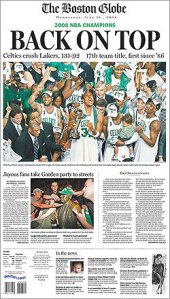 The Front Page of the Boston Globe